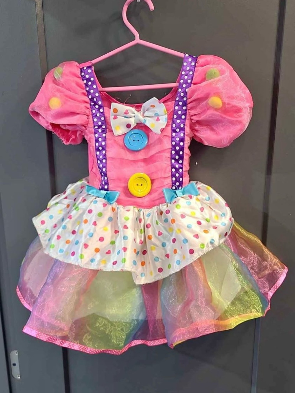 Pink Polka Dot Clown Halloween Costume for Kids - Colorful Party Dress - 3-4T